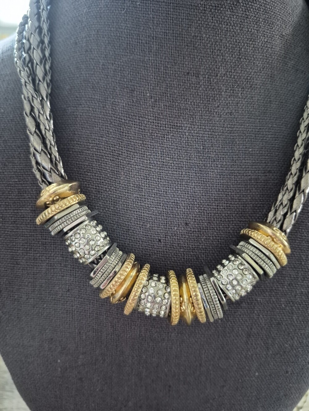 Chico's Bisma Braided Cord Slide Charm necklace, mixed metal Tones